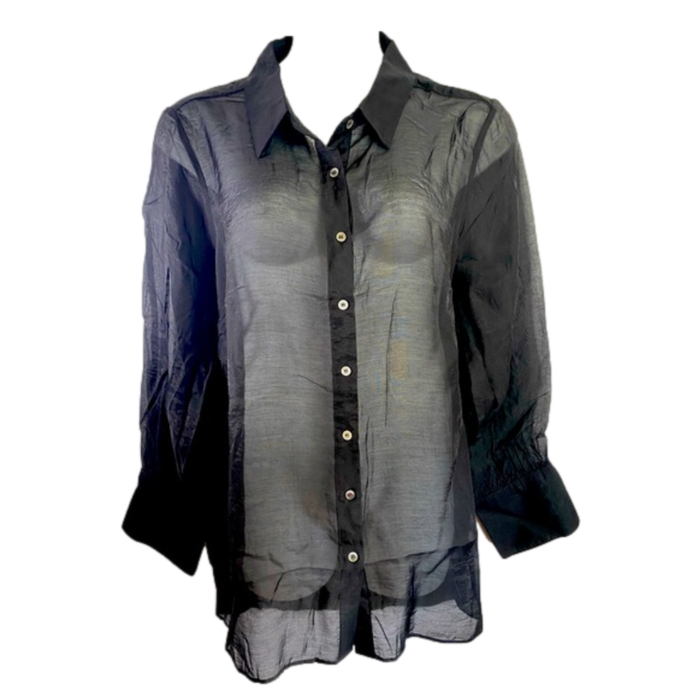 Refinity By City Chic Black Sheer Seduce Button Down Long Sleeve Blouse SKU0098